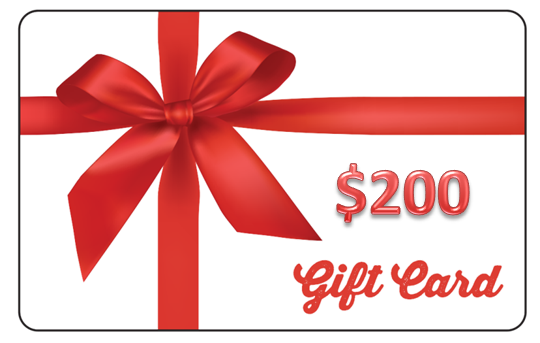 $200 Gift card with Impact Gel logo and red bow