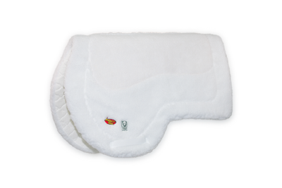 White plush AQHA Saddle pad with Impact Gel and Wilker's logos
