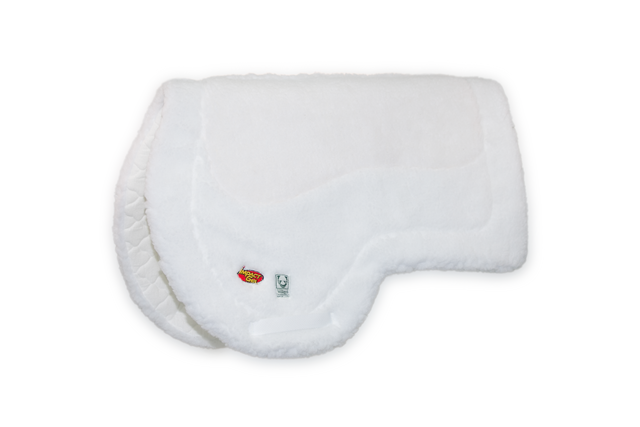 White plush AQHA Saddle pad with Impact Gel and Wilker's logos
