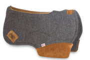 Barrel Saddle Pad with rounded skirt in gray felt with brown leather