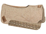 Contour tan saddle pad with brown leather at the spine and snake print wear leather