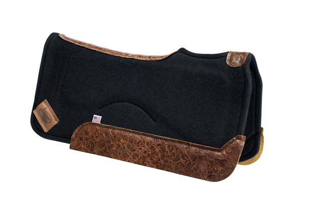 Contour saddle pad in black felt with brown floral leather