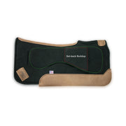 Set-Back Saddle Pad- black with brown leather, outlines show placement of Impact Gel technology and built up area