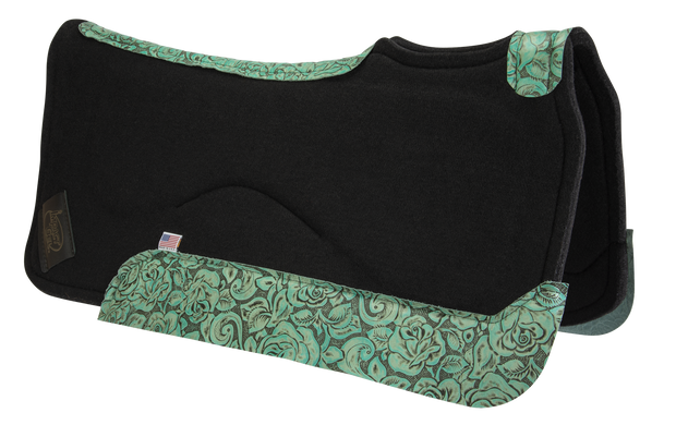 Black saddle pad with teal floral leather