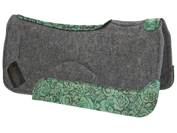 Contour gray saddle pad with teal floral leather