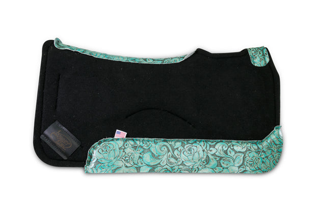 Black saddle pad with teal floral leather
